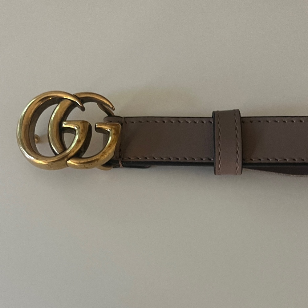 Gucci Taupe Leather Belt with Gold GG Buckle